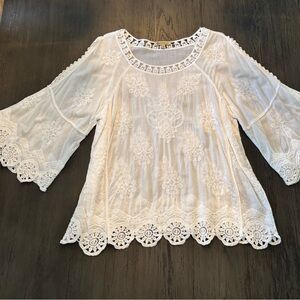 Democracy White Lace Cold Shoulder Blouse, Size Medium